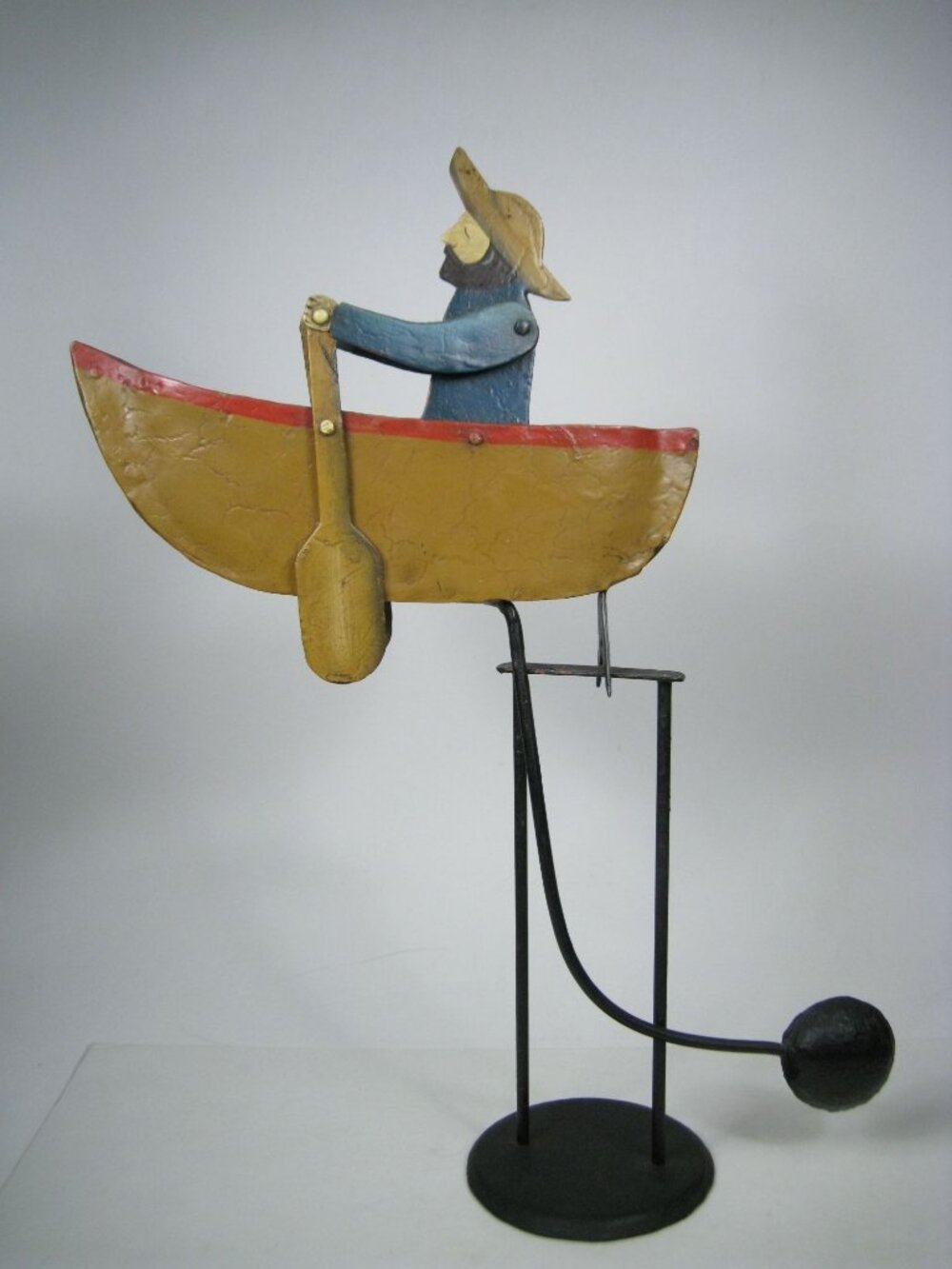 Vintage Authentic Models Kinetic Balancing Man Rowing Boat Metal Toy Rowboat